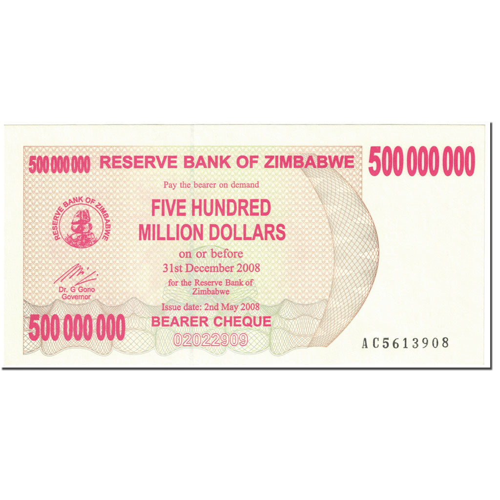 Banknote, Zimbabwe, 500 Million Dollars, 2008, 2008-05-02, KM:60, UNC(65-70)
