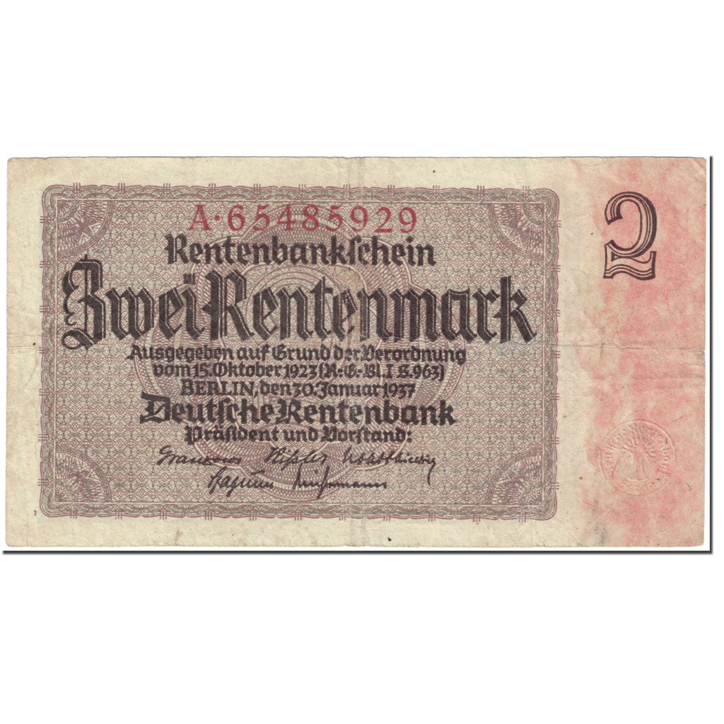 Banknote, Germany, 2 Rentenmark, 1937, 1937-01-30, KM:174b, VG(8-10)