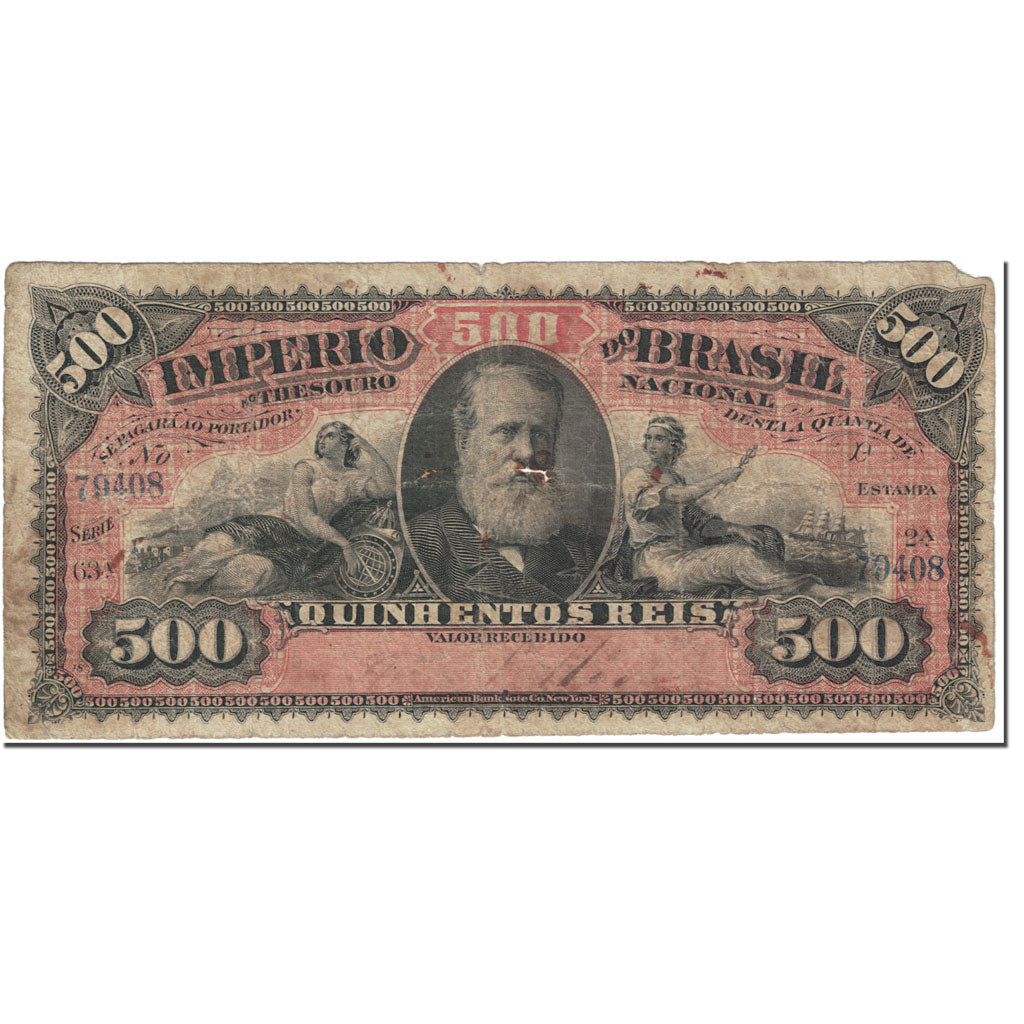 Banknote, Brazil, 500 Reis, 1880, 1880-09-01, KM:A243b, VG(8-10)