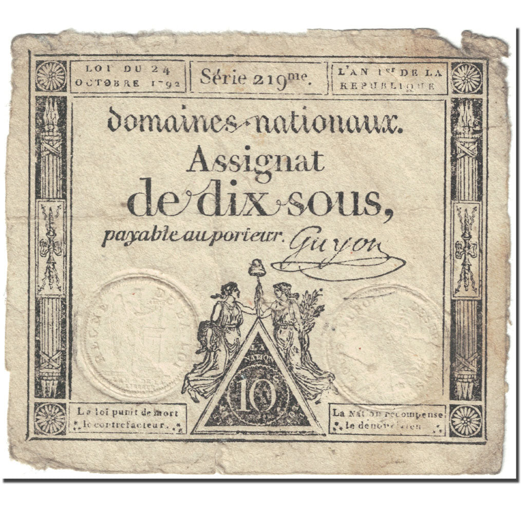 Francia, 10 Sous, 1792, Guyon, 1792-10-24, B, KM:A64a