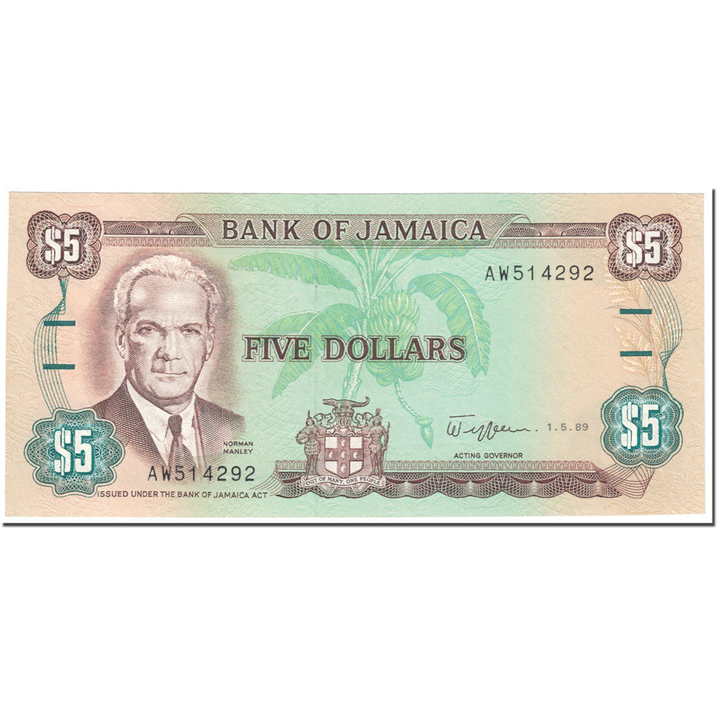 Banknote, Jamaica, 5 Dollars, 1989, 1989-05-01, KM:70c, UNC(65-70)