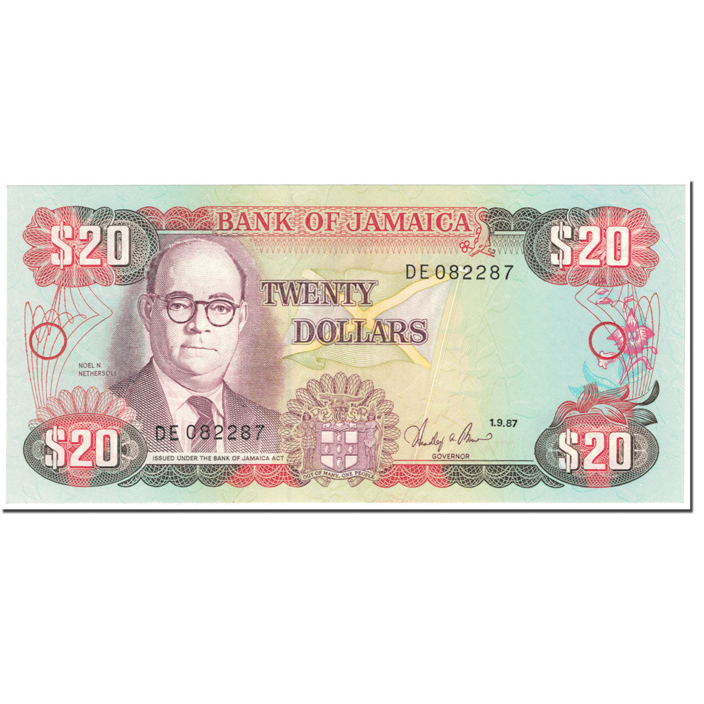 Banknote, Jamaica, 20 Dollars, 1987, 1987-09-01, KM:72b, UNC(65-70)