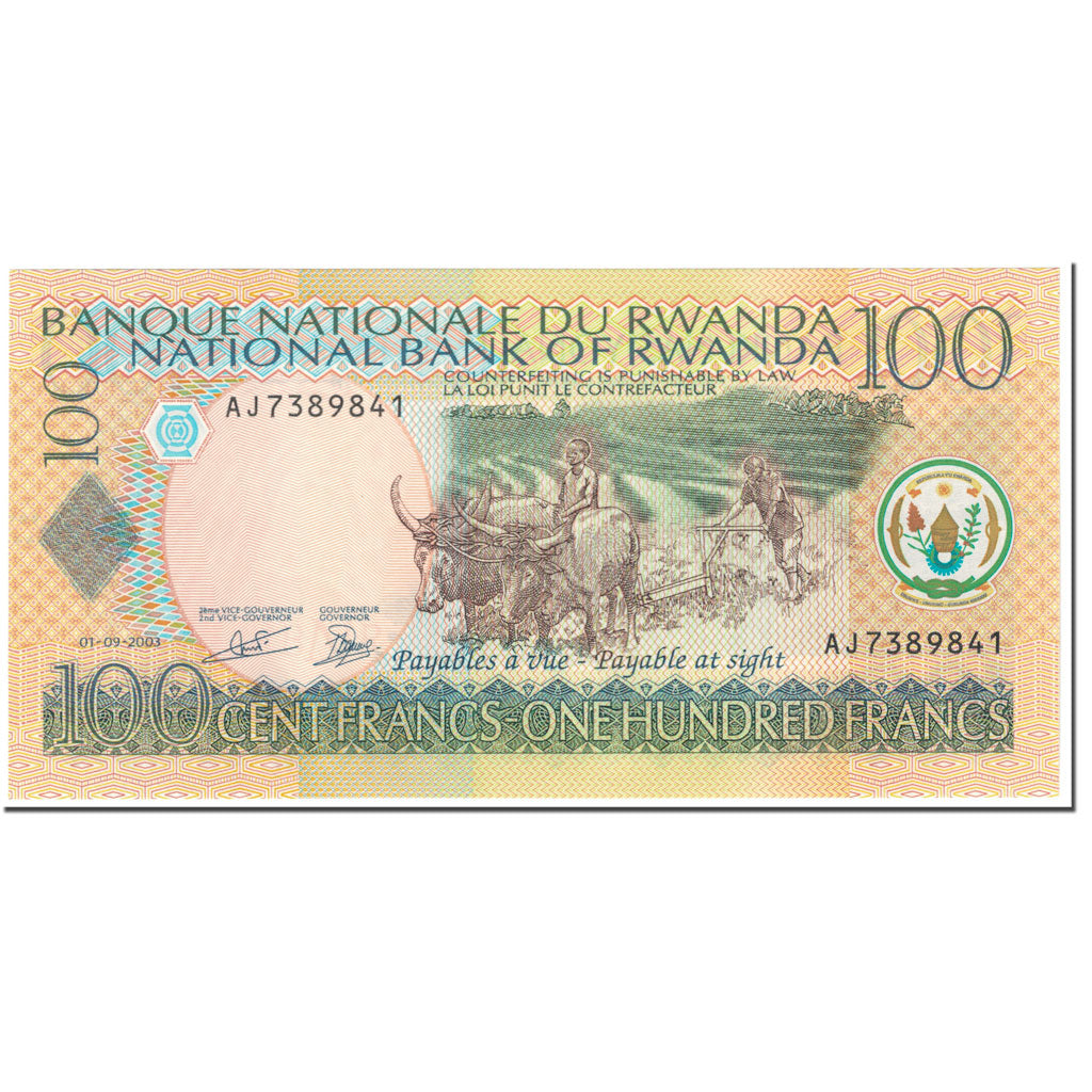 Billet, Rwanda, 100 Francs, 2003, 2003-09-01, KM:29b, NEUF