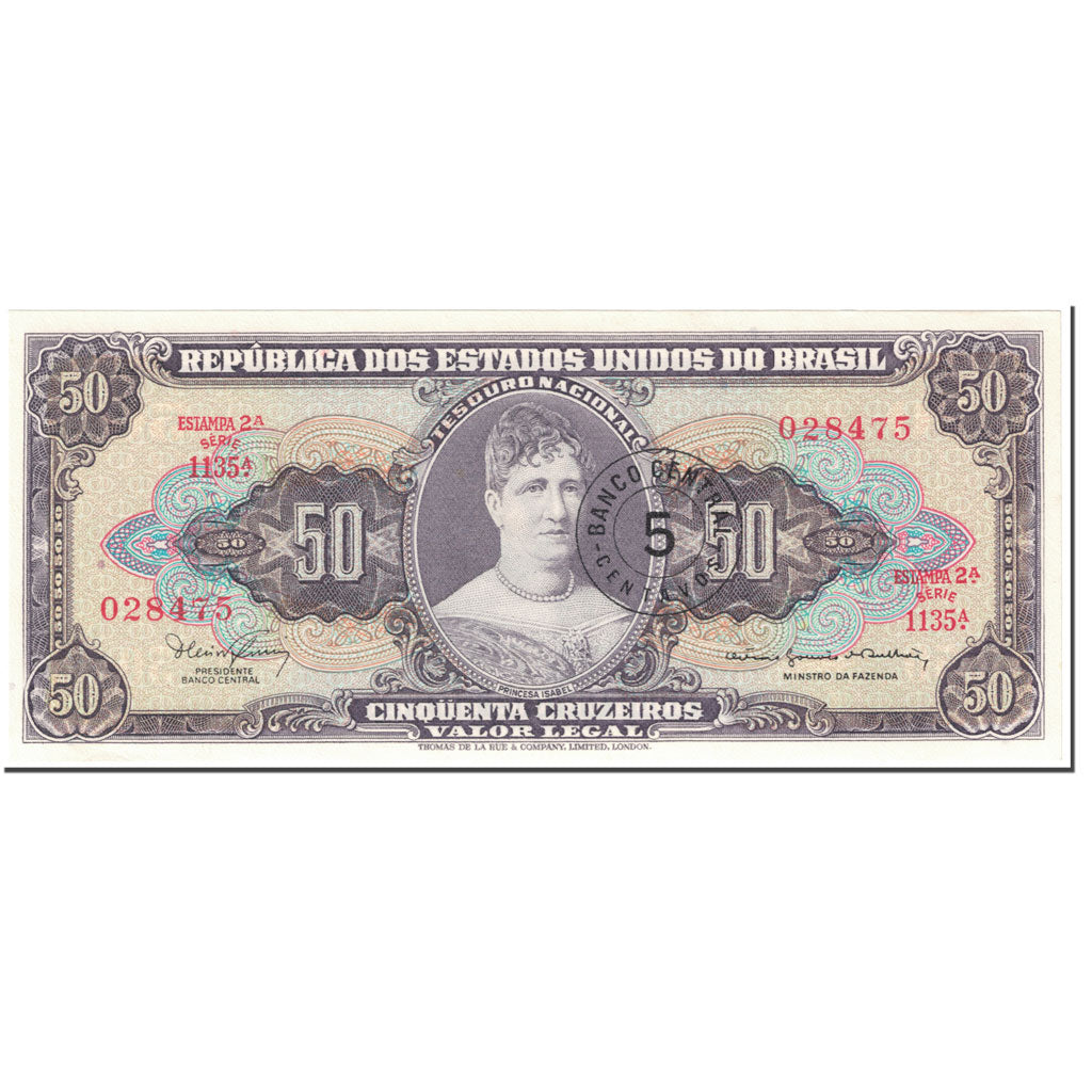 Banconote, Brasile, 5 Centavos on 50 Cruzeiros, 1966-67, Undated (1966-67)