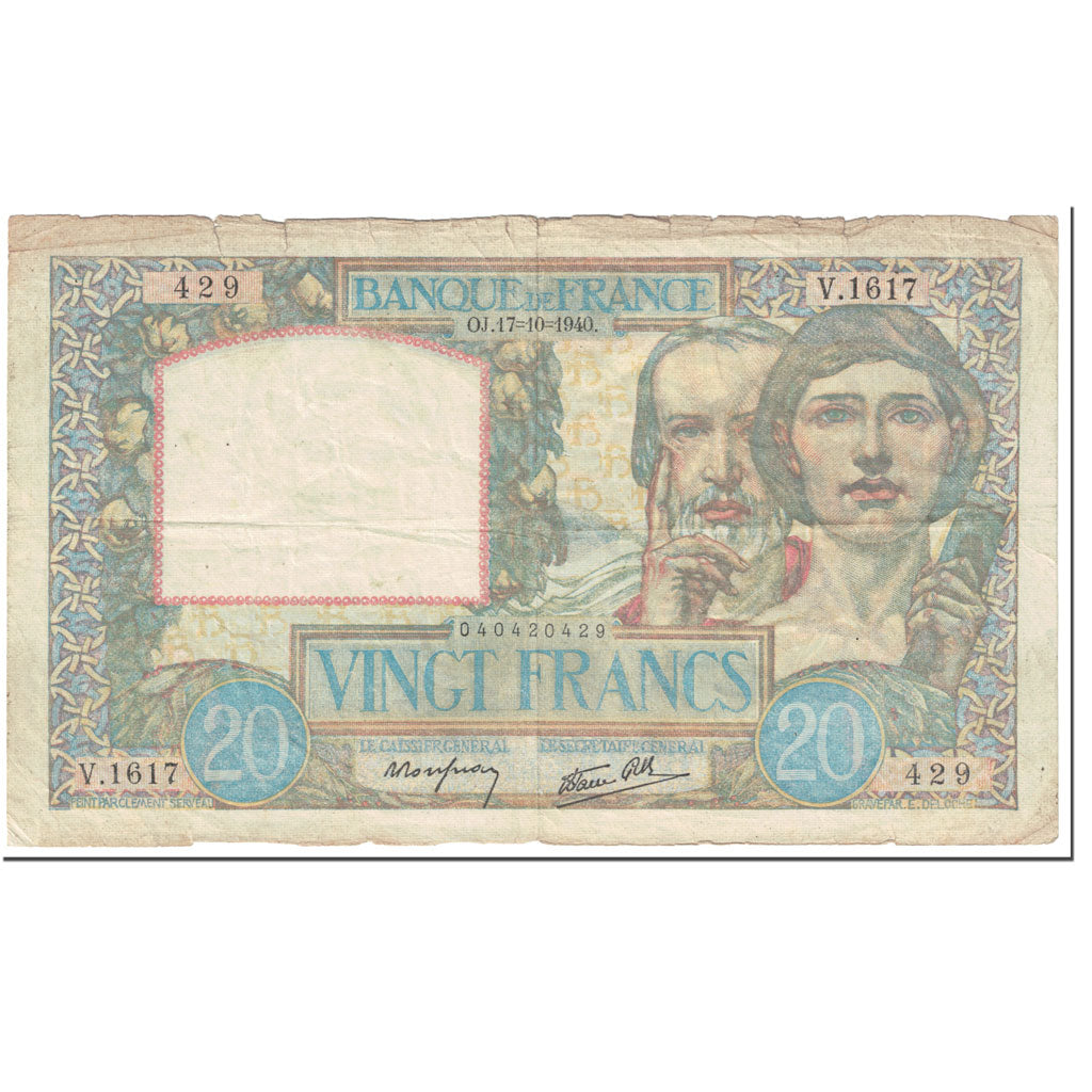 France, 20 Francs, 20 F 1939-1942 ''Science et Travail'', 1940, 1940-10-17