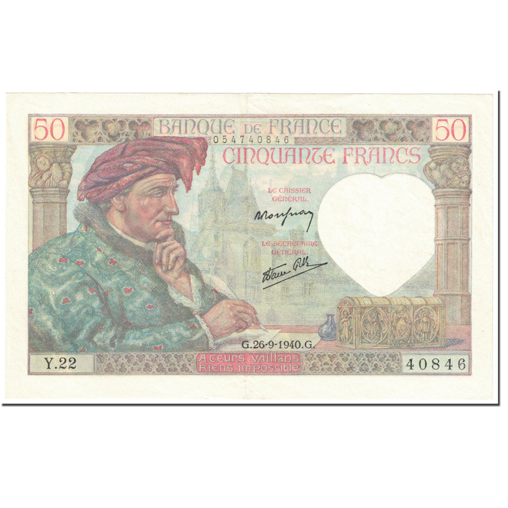 Francia, 50 Francs, 50 F 1940-1942 ''Jacques Coeur'', 1940, 1940-09-26, SPL