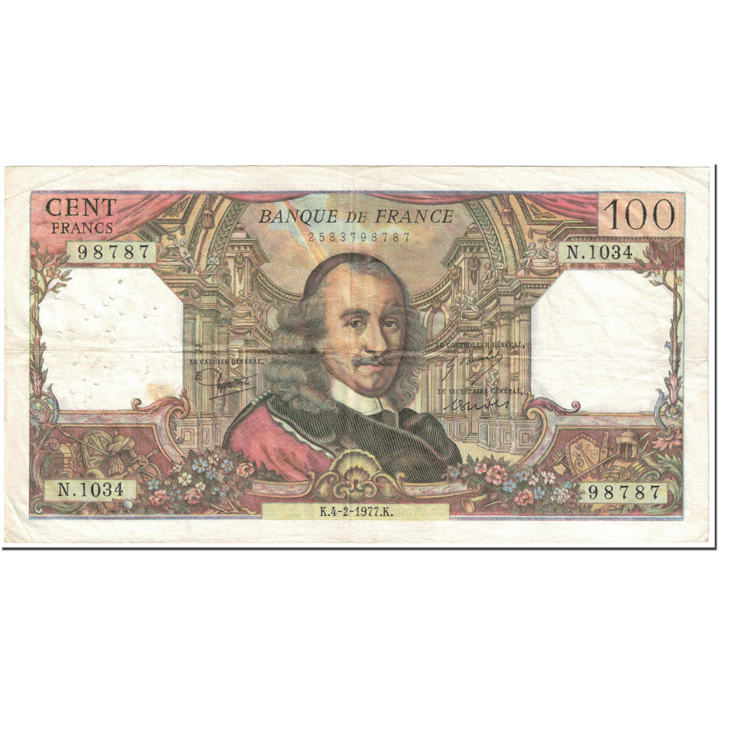 France, 100 Francs, 100 F 1964-1979 ''Corneille'', 1977, 1977-02-04, VF(20-25)