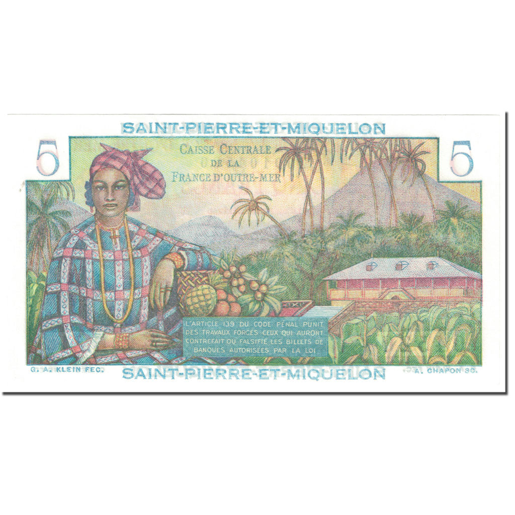 Saint Pierre and Miquelon, 5 Francs, 1950-60, Undated (1950-1960), UNC(65-70)