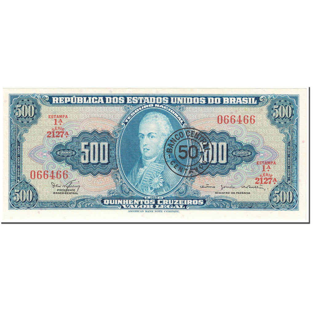 Billet, Brésil, 50 Centavos on 500 Cruzeiros, 1967, Undated (1967), KM:186a