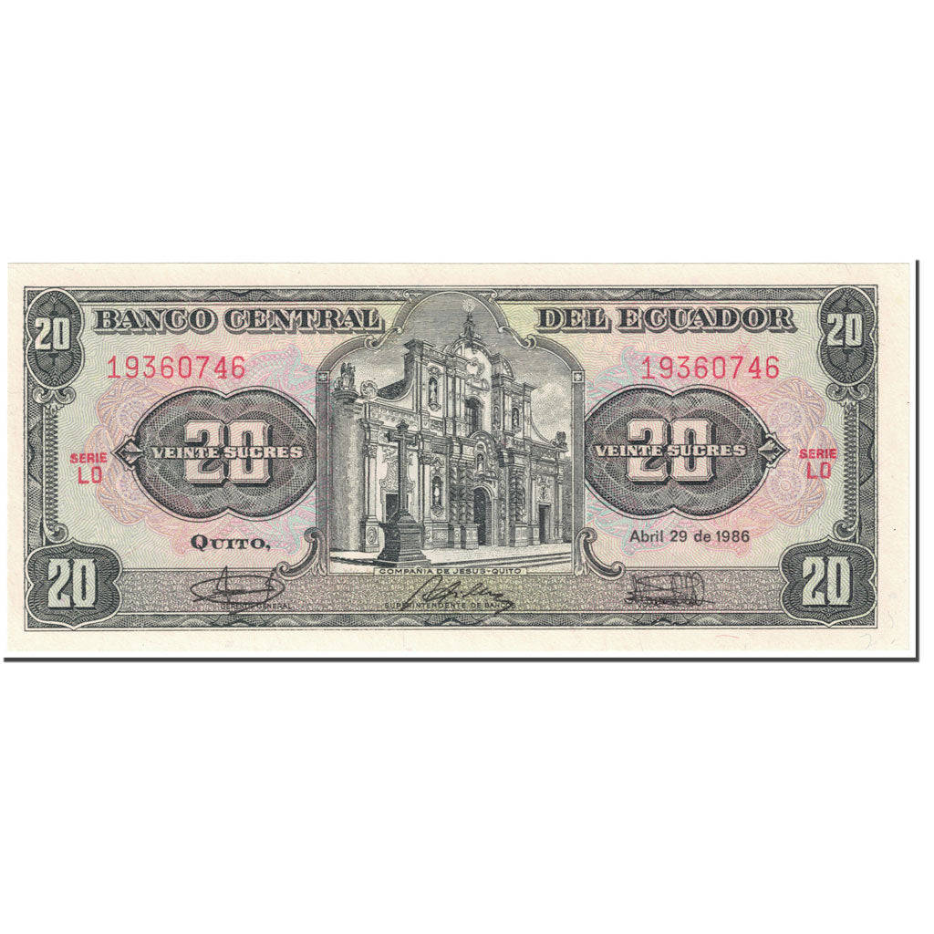 Banknote, Ecuador, 20 Sucres, 1986, 1986-04-29, KM:121Aa, UNC(65-70)