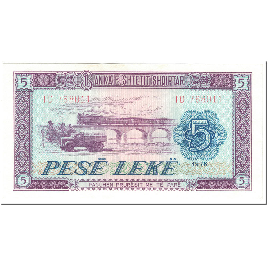 Billet, Albania, 5 Lekë, 1976, Undated (1976), KM:42a, NEUF