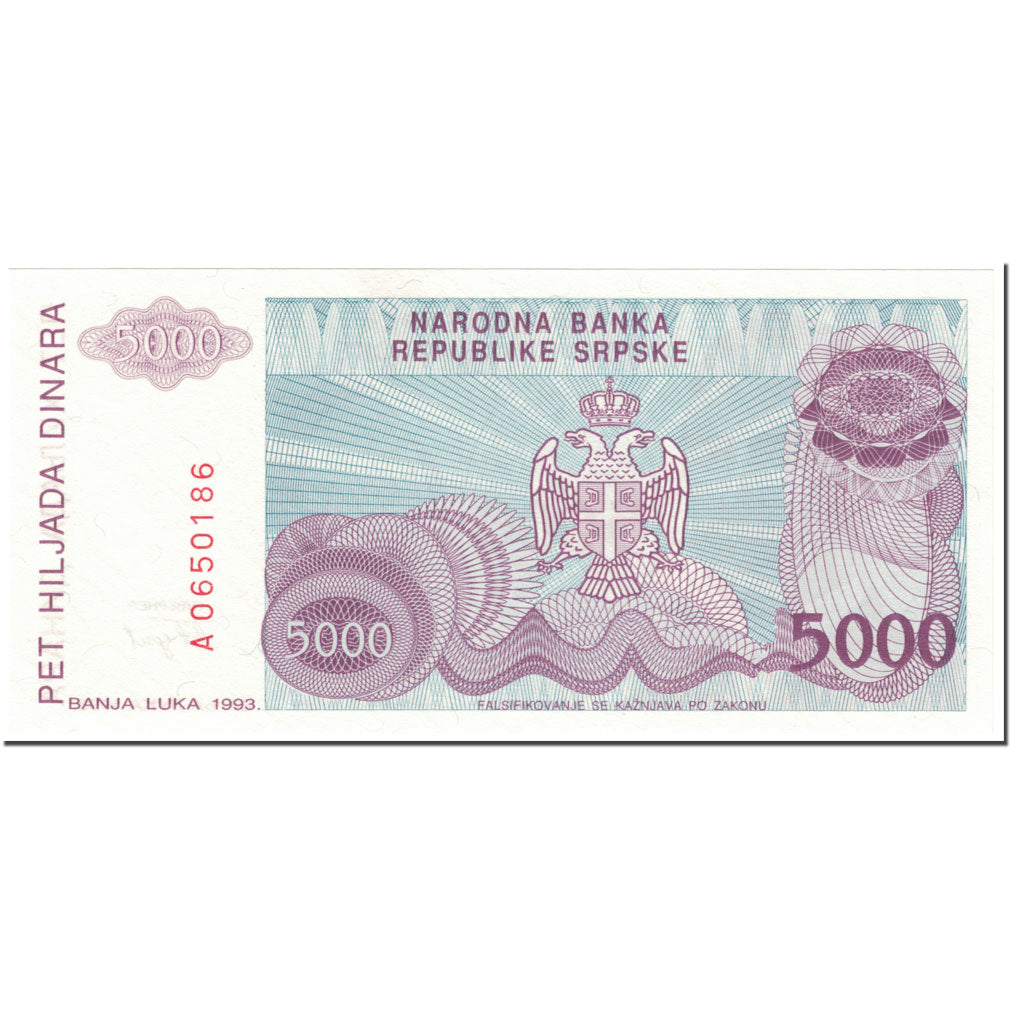 Banconote, Bosnia - Erzegovina, 5000 Dinara, 1993, Undated (1993), KM:149a, FDS