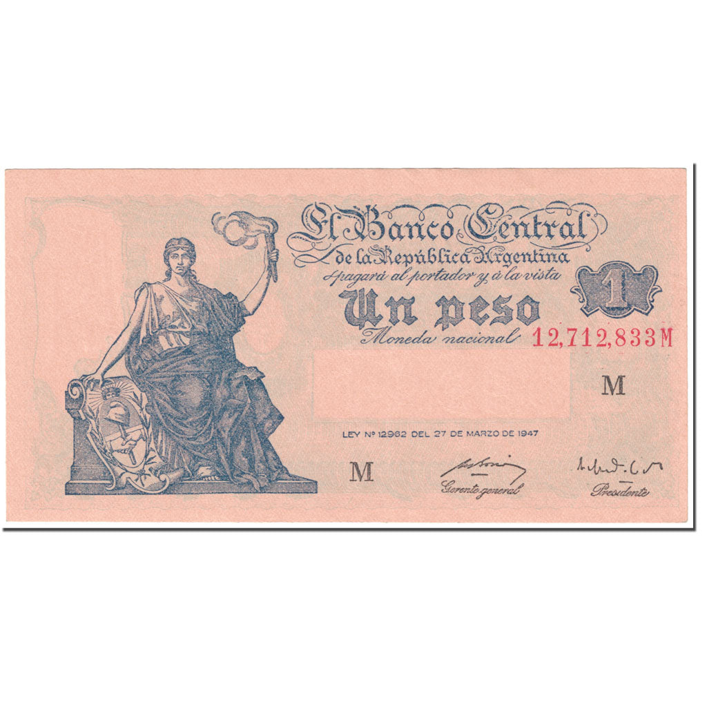 Banknote, Argentina, 1 Peso, 1949, Undated (1949), KM:257, UNC(65-70)