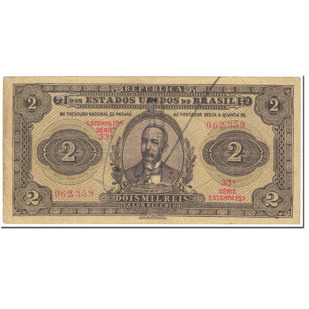Banknote, Brazil, 2 Mil Reis, 1923, undated (1923), KM:17, EF(40-45)