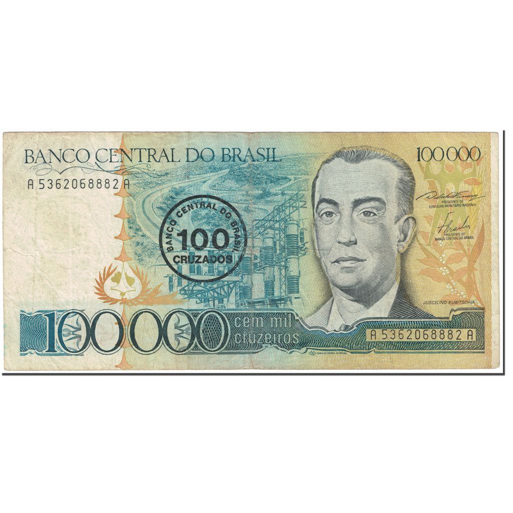 Billet, Brésil, 100 Cruzados on 100,000 Cruzeiros, 1986, Undated (1986)