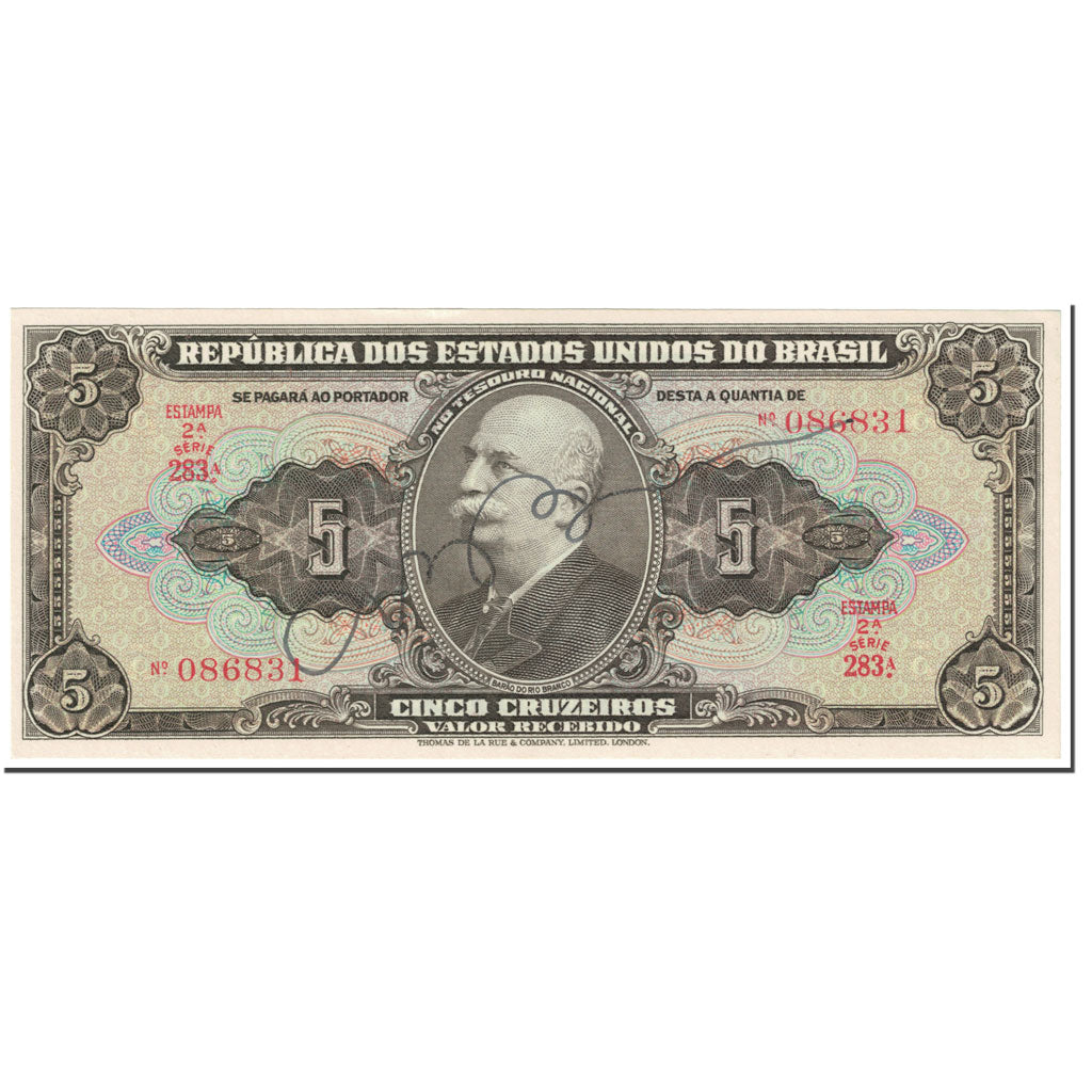 Banknote, Brazil, 5 Cruzeiros, 1950, Undated (1950), KM:142, UNC(65-70)