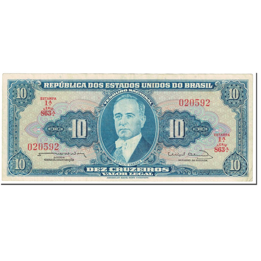 Banknote, Brazil, 10 Cruzeiros, 1963, Undated (1963), KM:167a, AU(55-58)