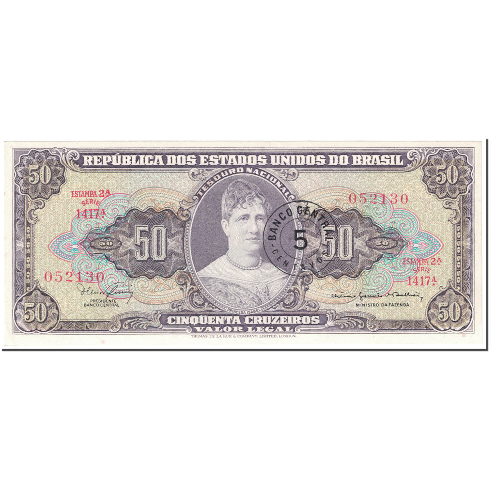 Banconote, Brasile, 5 Centavos on 50 Cruzeiros, 1967, Undated (1967), KM:184b