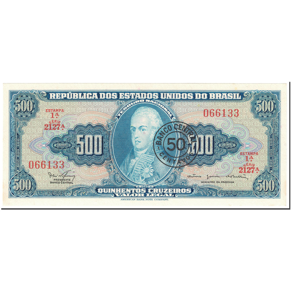 Banknote, Brazil, 50 Centavos on 500 Cruzeiros, 1967, Undated (1967), KM:186a