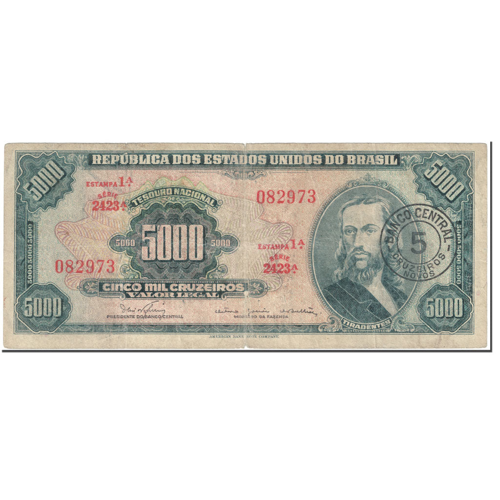 Billet, Brésil, 5 Cruzeiros Novos on 5000 Cruzeiros, 1967, Undated (1967)