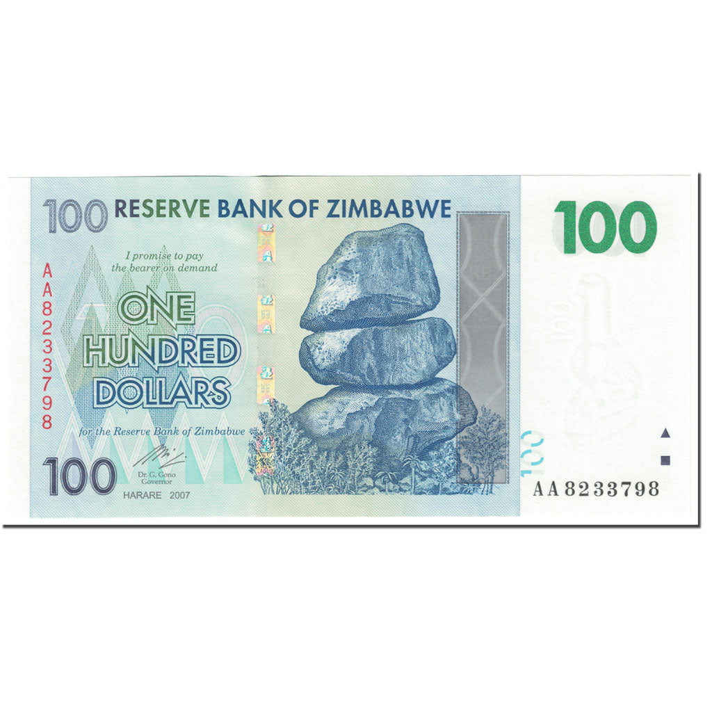 Banknote, Zimbabwe, 100 Dollars, 2007, Undated (2007), KM:69, UNC(65-70)