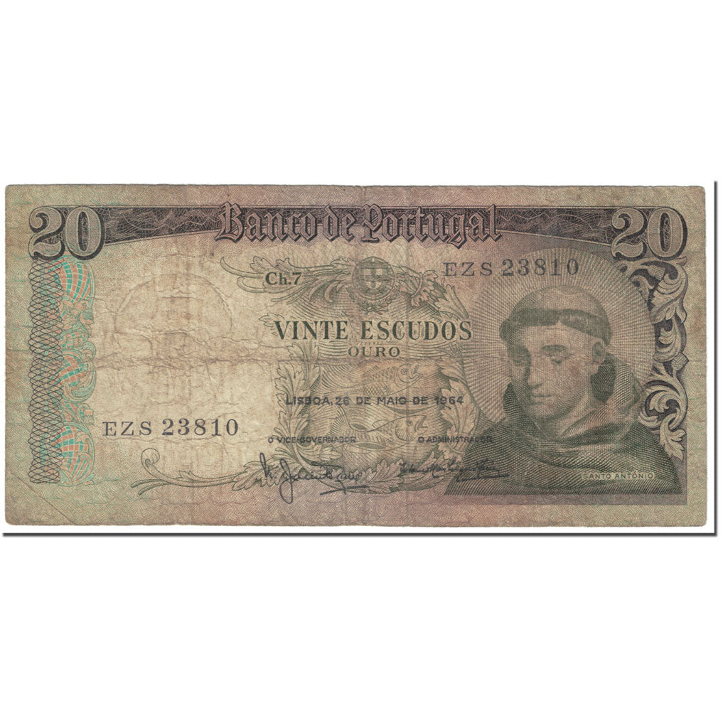 Banconote, Portogallo, 20 Escudos, 1964, 1964-05-26, KM:167b, MB