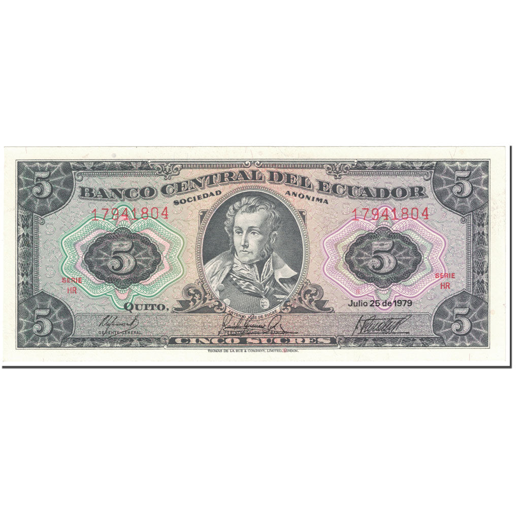 Banconote, Ecuador, 5 Sucres, 1979, 1979-07-25, KM:113c, FDS