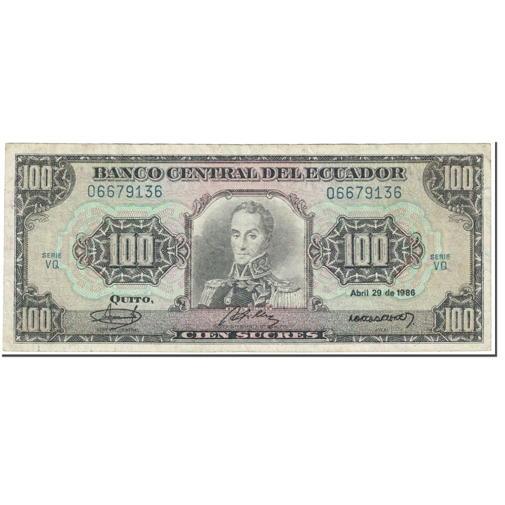 Banknote, Ecuador, 100 Sucres, 1986, 1986-04-29, KM:123, EF(40-45)