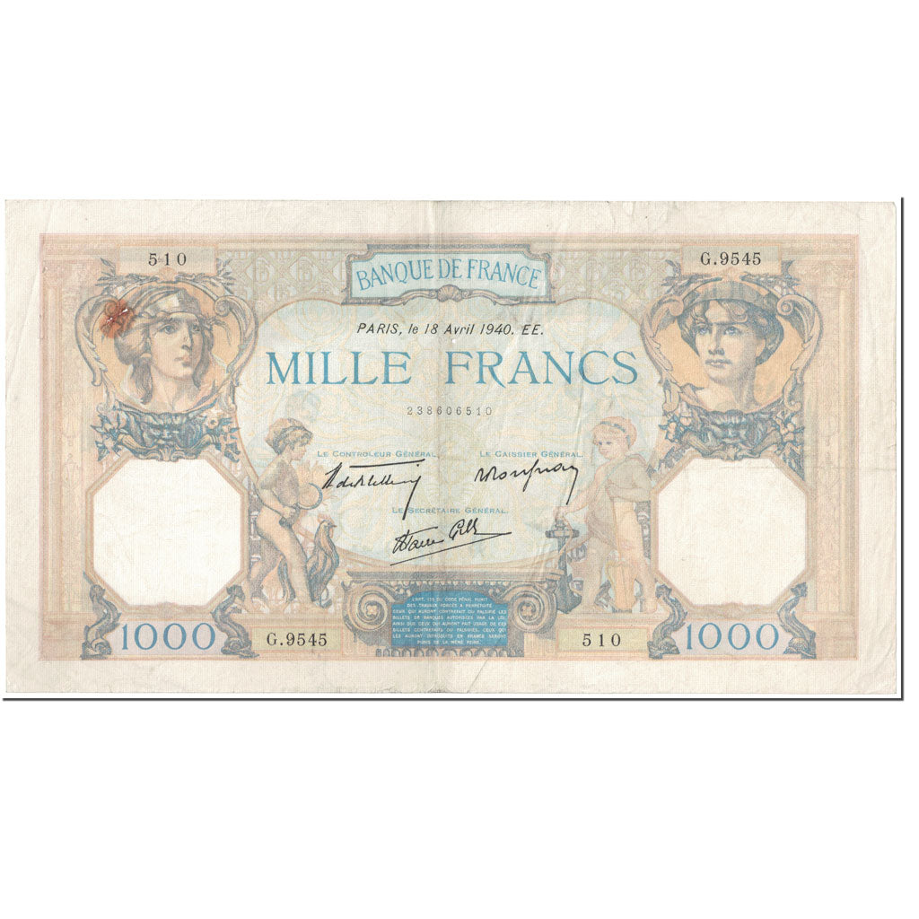 Frankreich, 1000 Francs, 1 000 F 1927-1940 ''Cérès et Mercure'', 1940