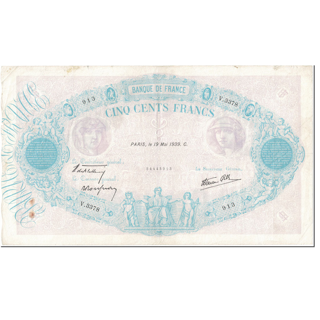 France, 500 Francs, 500 F 1888-1940 ''Bleu et Rose'', 1939, 1939-05-19