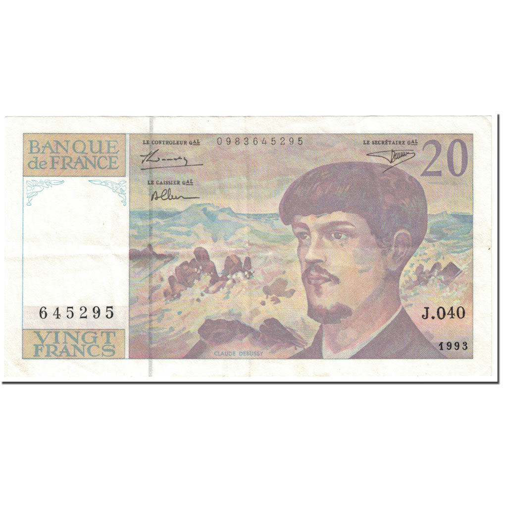 Francia, 20 Francs, 20 F 1980-1997 ''Debussy'', 1993, Undated (1993), EBC