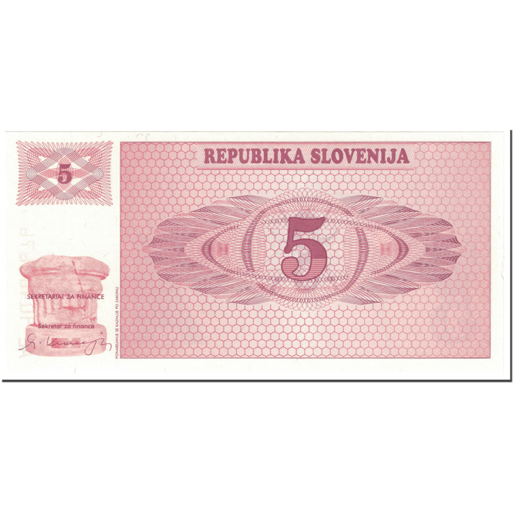 Banconote, Slovenia, 5 (Tolarjev), 1990, UNdated (1990), KM:3a, SPL