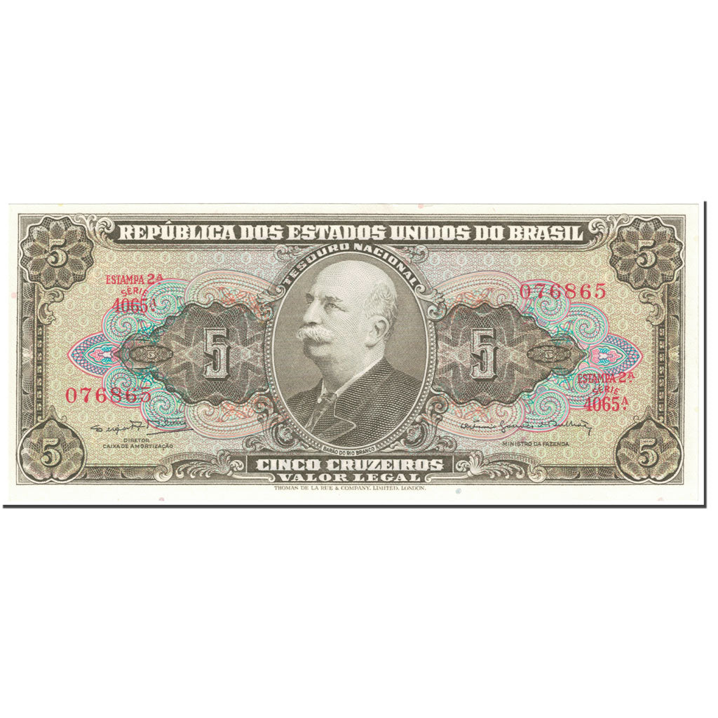 Banknote, Brazil, 5 Cruzeiros, 1964, Undated (1964), KM:176d, UNC(65-70)