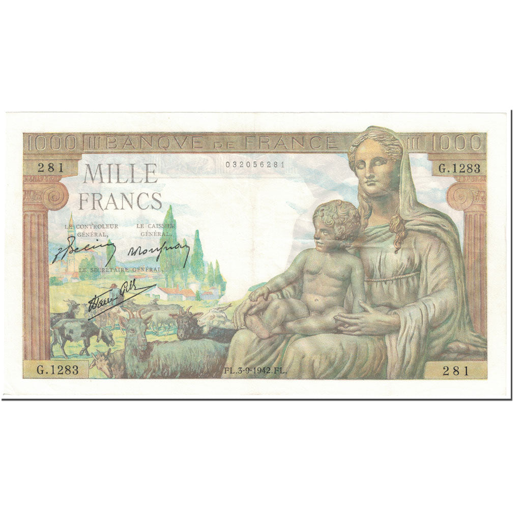 France, 1000 Francs, 1 000 F 1942-1943 ''Déesse Déméter'', 1942, 1942-09-03