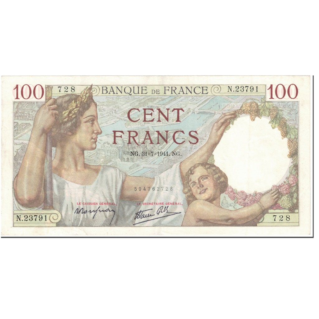 France, 100 Francs, 100 F 1939-1942 ''Sully'', 1941, 1941-07-31, AU(55-58)