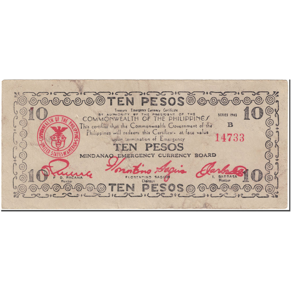 Banknote, Philippines, 10 Pesos, 1943, Undated (1943), KM:S488x2, EF(40-45)