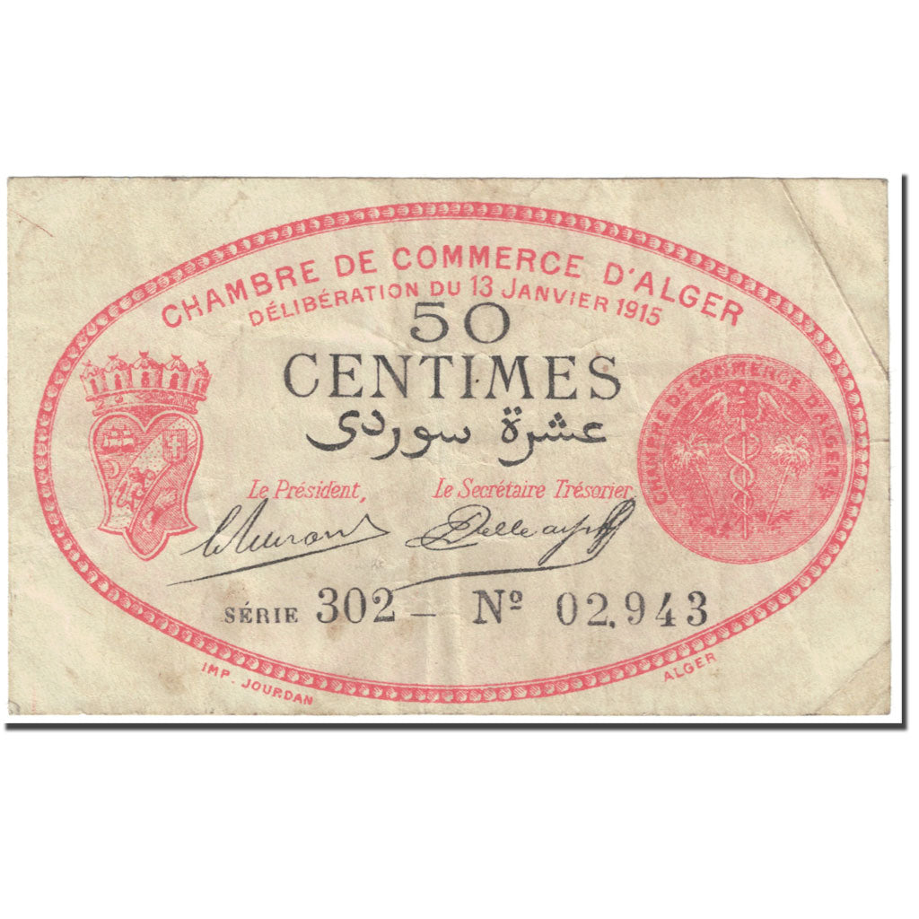 Banknote, Algeria, 50 Centimes, 1915, 1915-01-13, VF(20-25), JP.137.05
