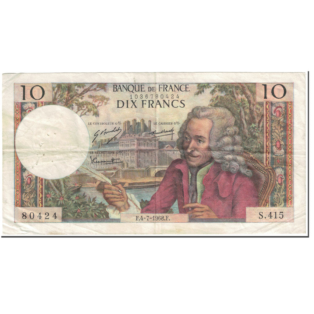 Francia, 10 Francs, 10 F 1963-1973 ''Voltaire'', 1968, 1968-07-04, BC