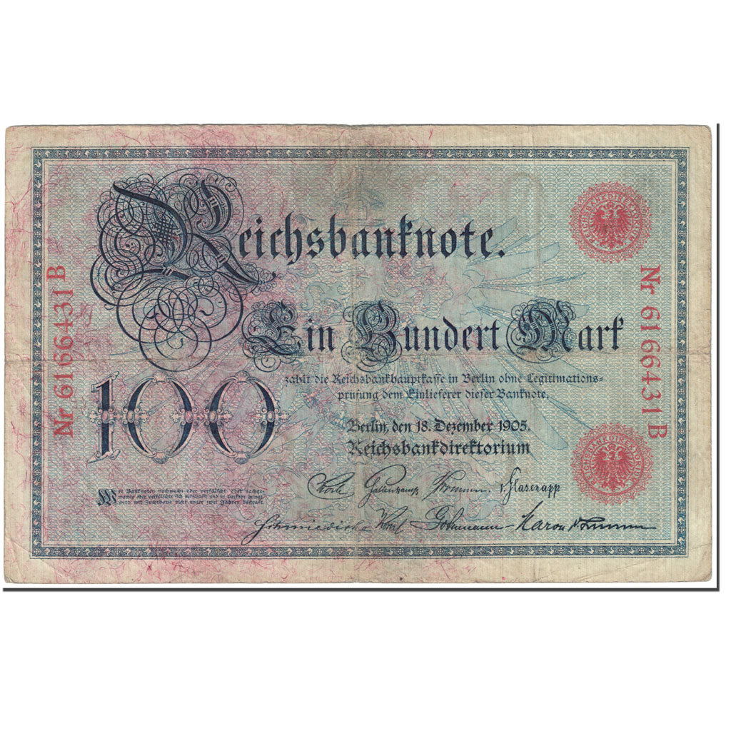Banknote, Germany, 100 Mark, 1905, 1905-12-18, KM:24a, VF(20-25)