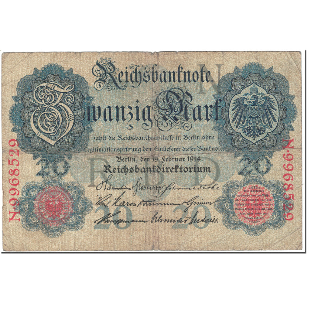 Banknote, Germany, 20 Mark, 1914, 1914-02-19, KM:46b, VG(8-10)