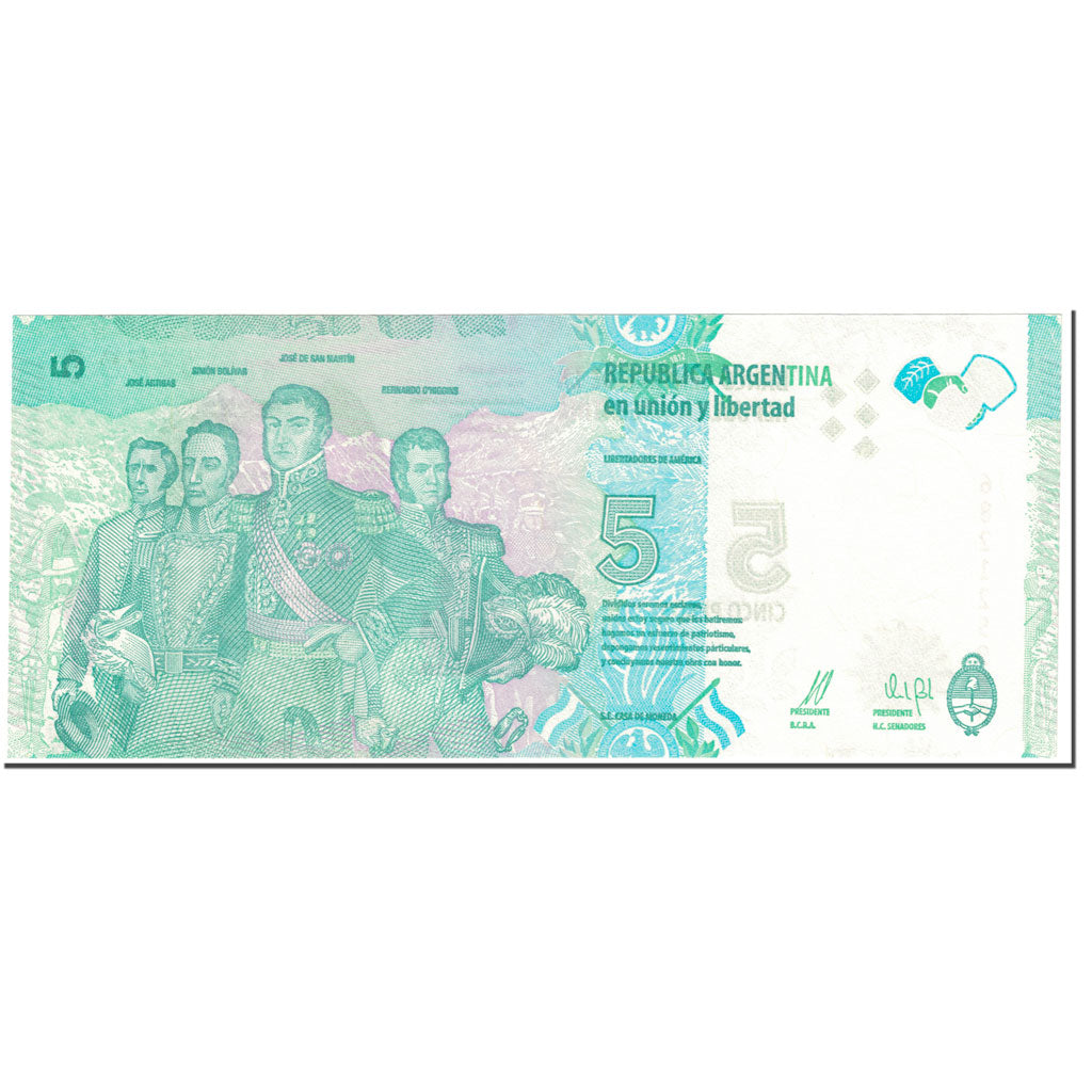 Banknote, Argentina, 5 Pesos, 2015, Undated (2015), KM:359a, UNC(65-70)