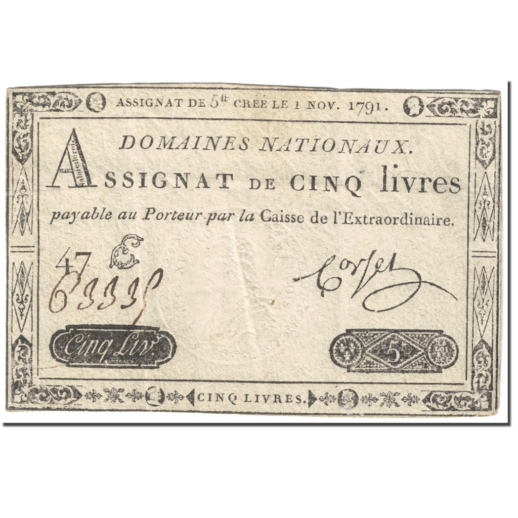 Frankreich, 5 Livres, 1791, Corset, 1791-09-08, S, KM:A49