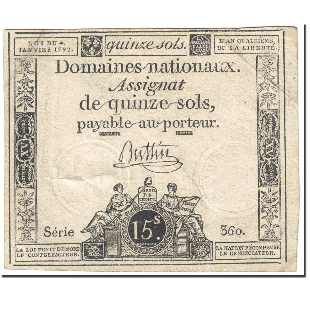 France, 15 Sols, 1792, 1792-10-24, EF(40-45), KM:A65