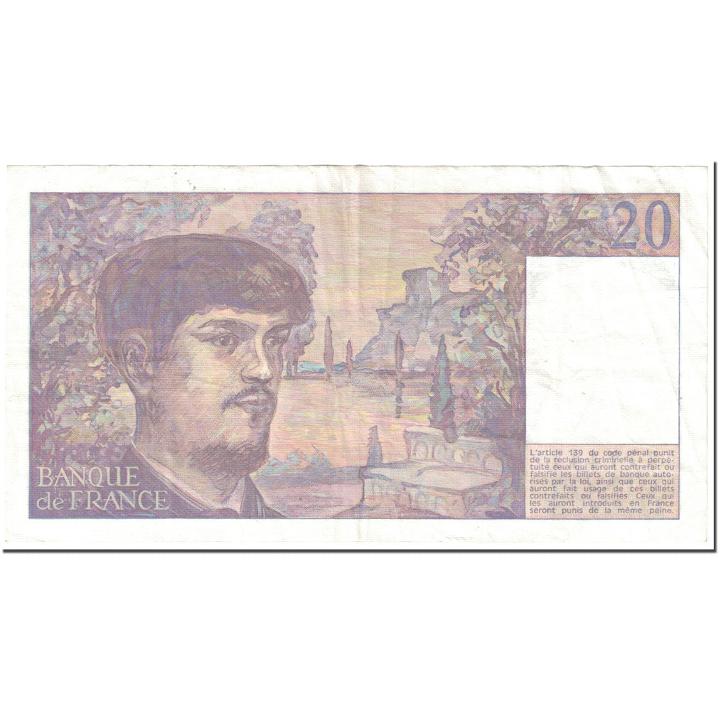 France, 20 Francs, 20 F 1980-1997 ''Debussy'', 1987, Undated (1987), VF(20-25)
