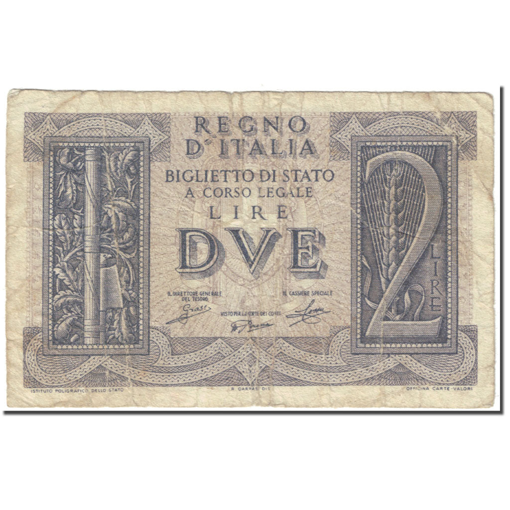 Banknote, Italy, 2 Lire, 1939, 1939-11-14, KM:27, VG(8-10)