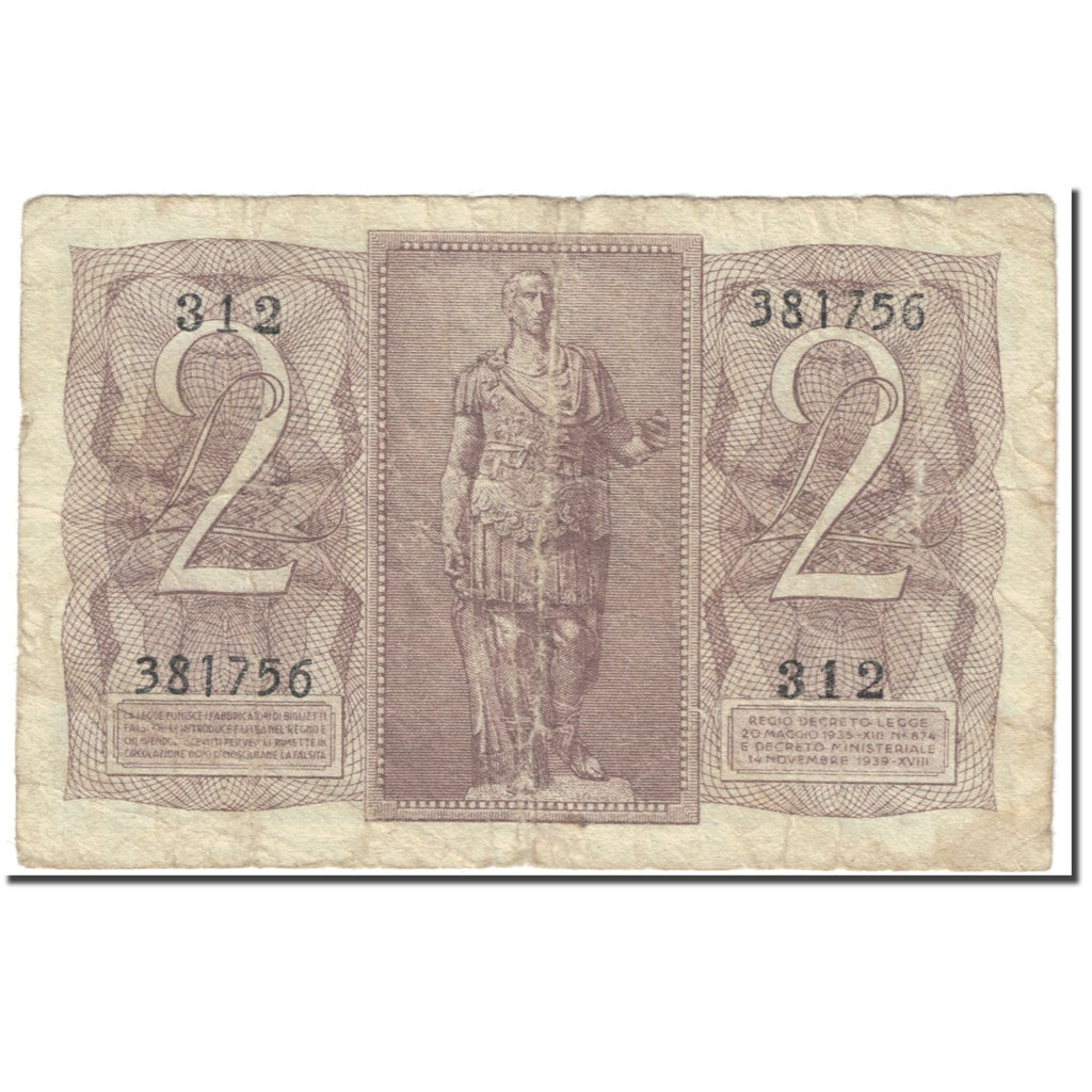 Banknote, Italy, 2 Lire, 1939, 1939-11-14, KM:27, VG(8-10)