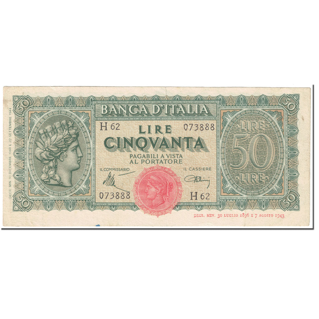 Banknote, Italy, 50 Lire, 1944, 1944-12-10, KM:74a, EF(40-45)