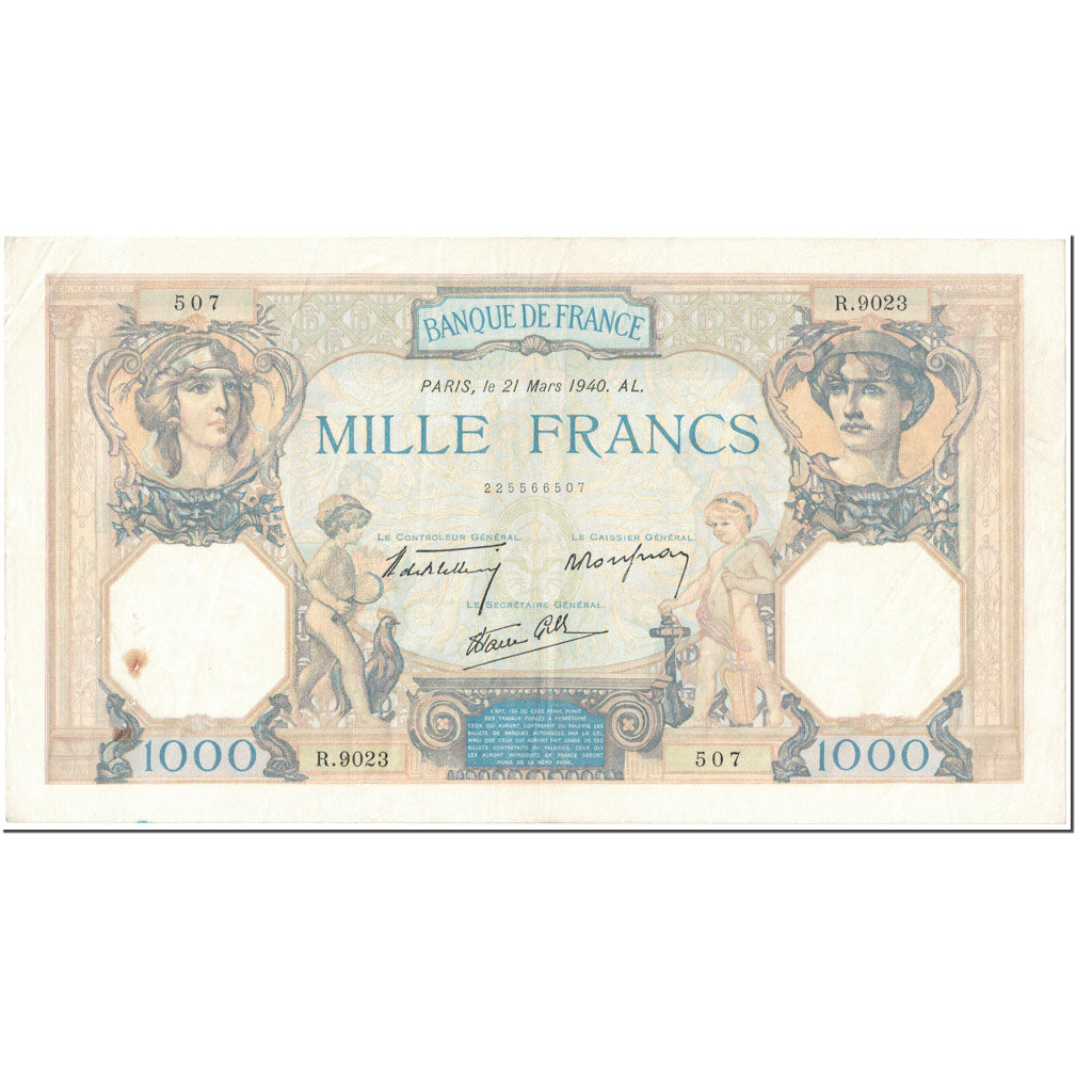 France, 1000 Francs, 1 000 F 1927-1940 ''Cérès et Mercure'', 1940, 1940-03-21
