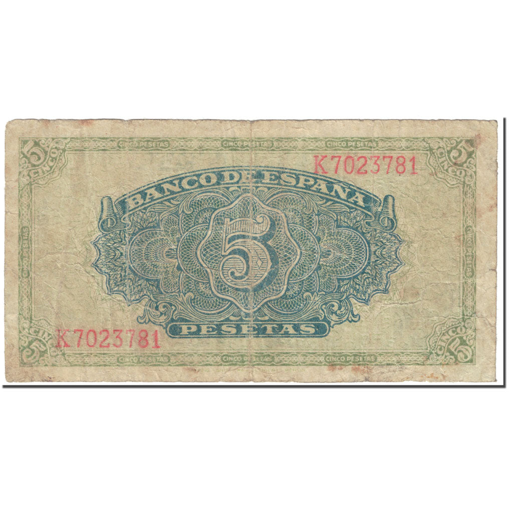 Billet, Espagne, 5 Pesetas, 1940, 1940-09-04, KM:123a, B+