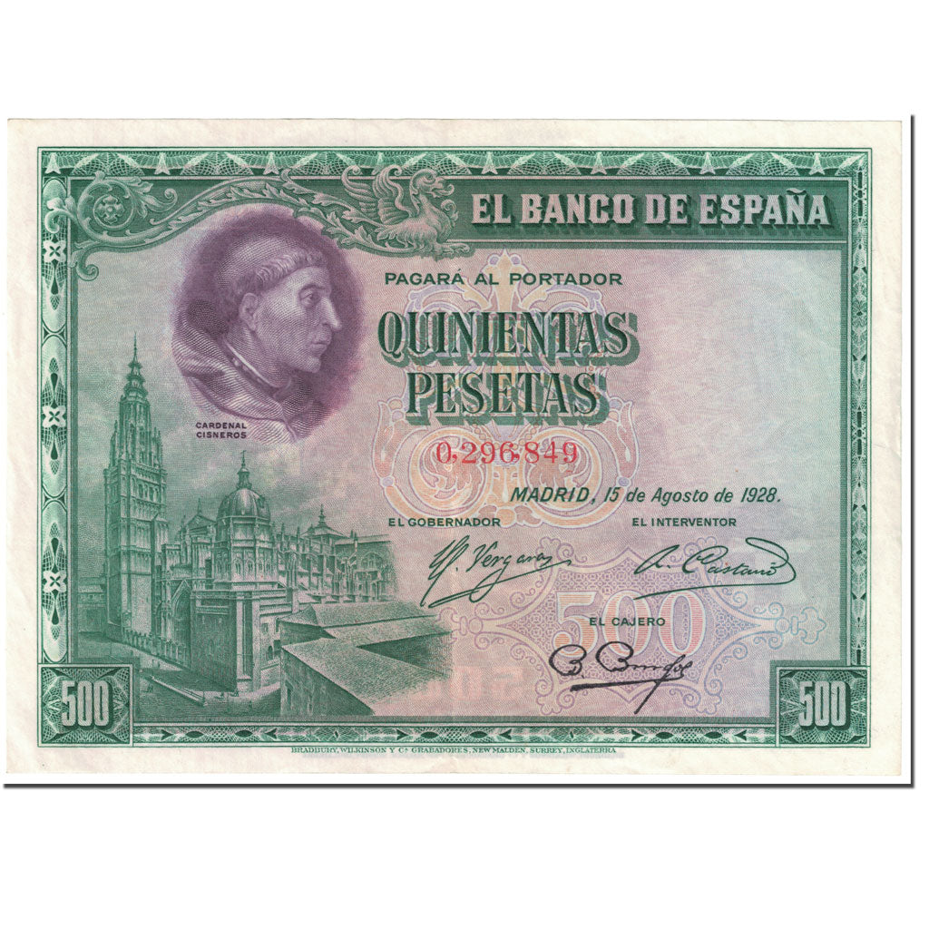 Banknote, Spain, 500 Pesetas, 1928, 1928-08-15, KM:77a, AU(55-58)